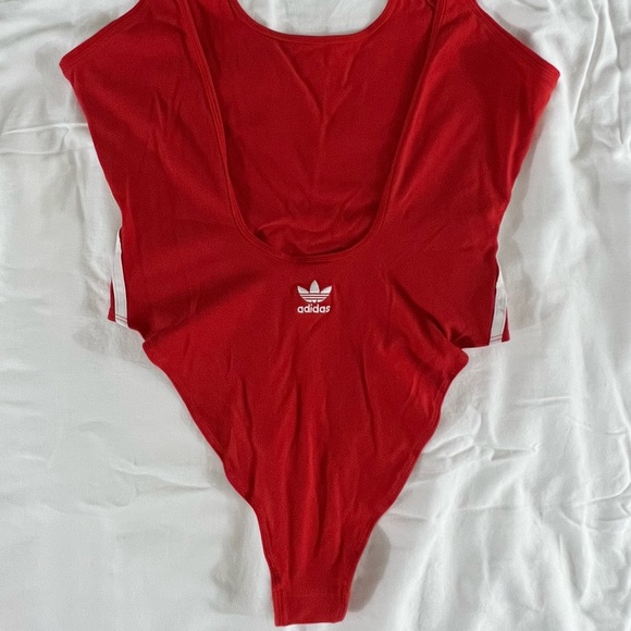 Adidas Women's Originals 3-stripes Bodysuit In Red - Picture 2 of 8